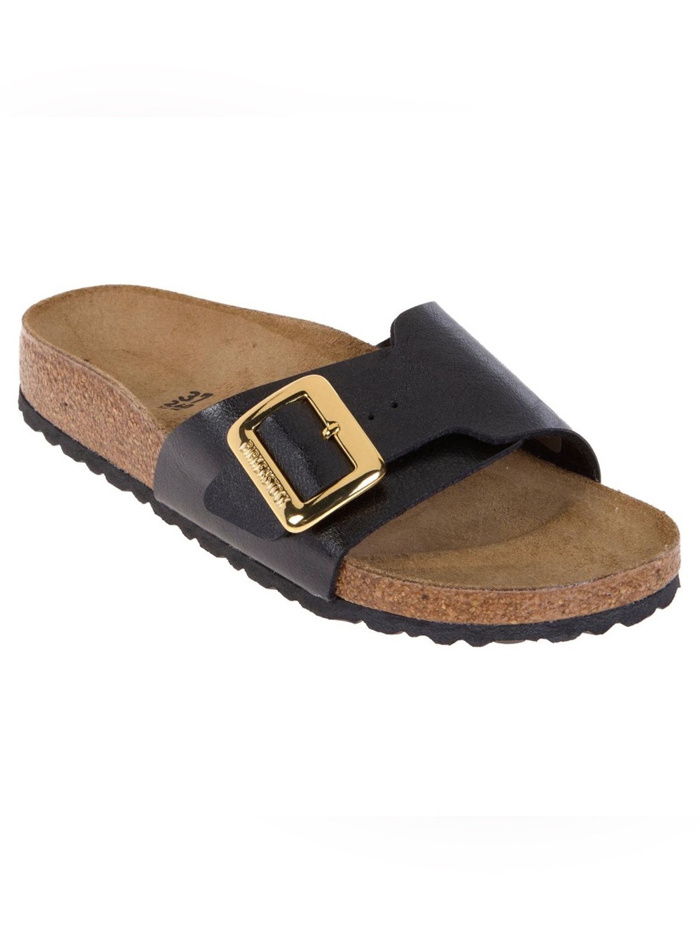 Birkenstock Catalina Luxe Black Slide with Gold Buckle size women’s 9